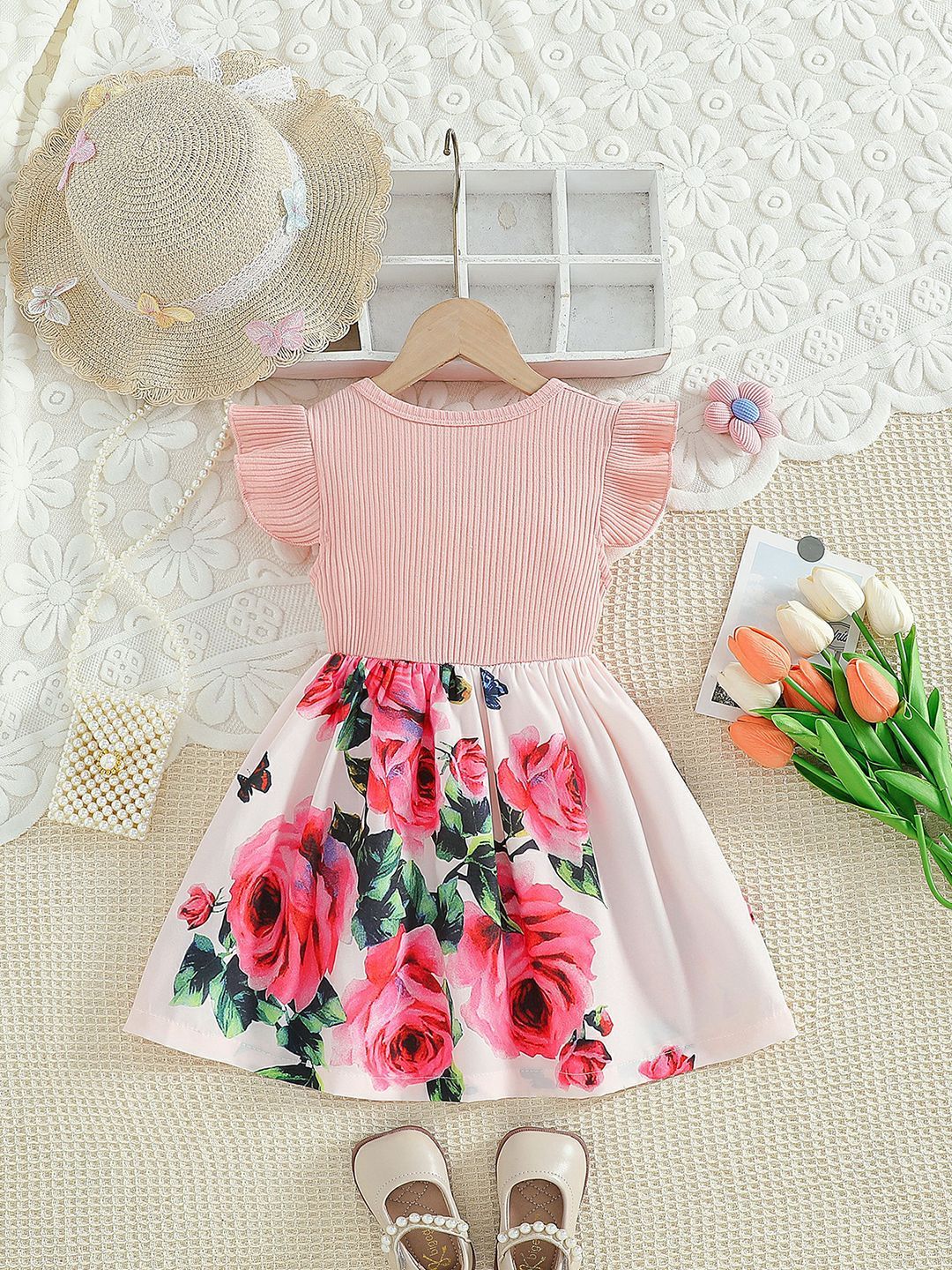 YK Floral Print Fit & Flare Dress