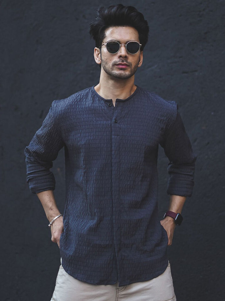 Powerlook Men Premium Textured Mandarin Collar Casual Shirt