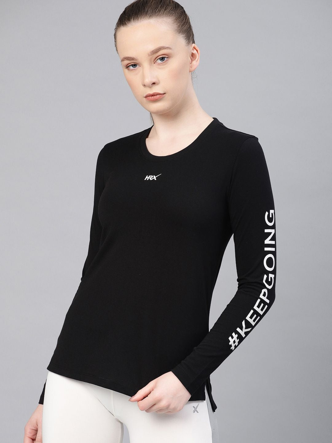 HRX by Hrithik Roshan Women Black Solid Round Neck T-shirt