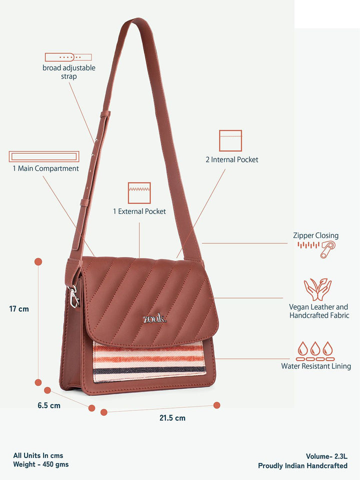 ZOUK Women Stripes Structured Basic Sling Bag