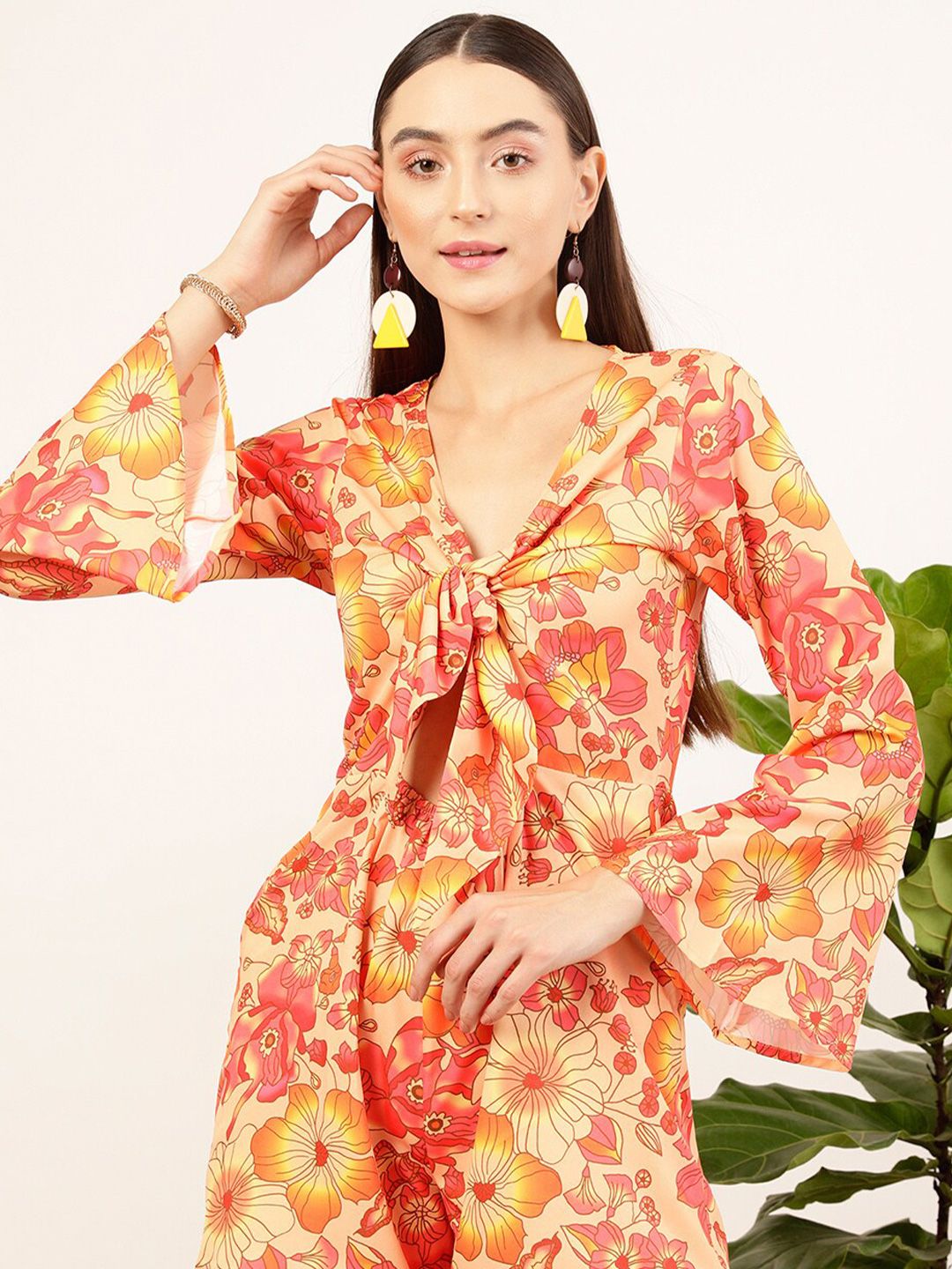 STREET 9 Floral Printed Tie Up Neck Jumpsuit