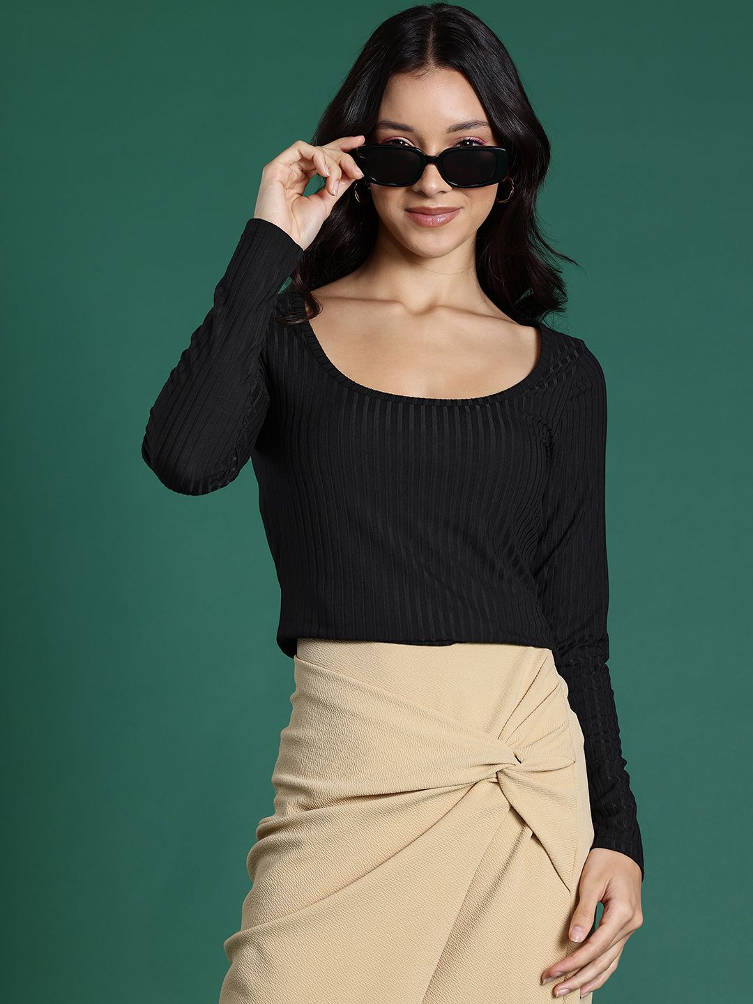 DressBerry Ribbed Scoop Neck Top