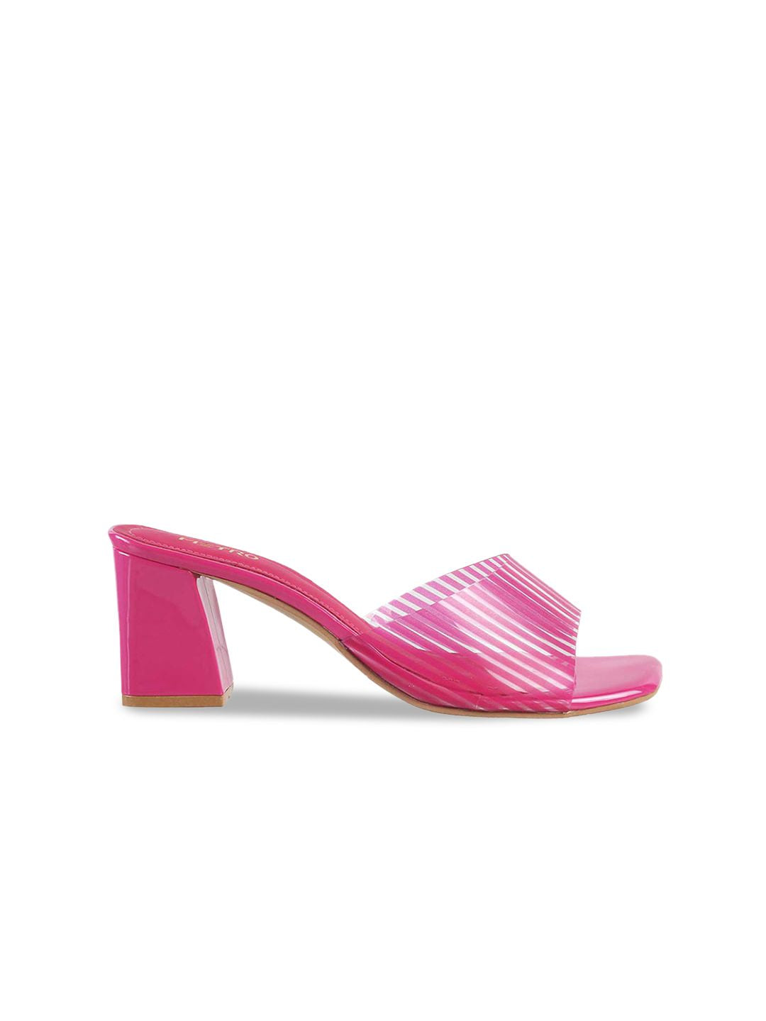 Metro Striped Open Toe Block Heels
