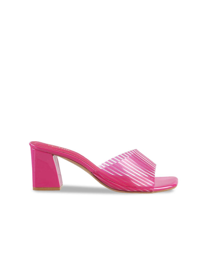 Metro Striped Open Toe Block Heels