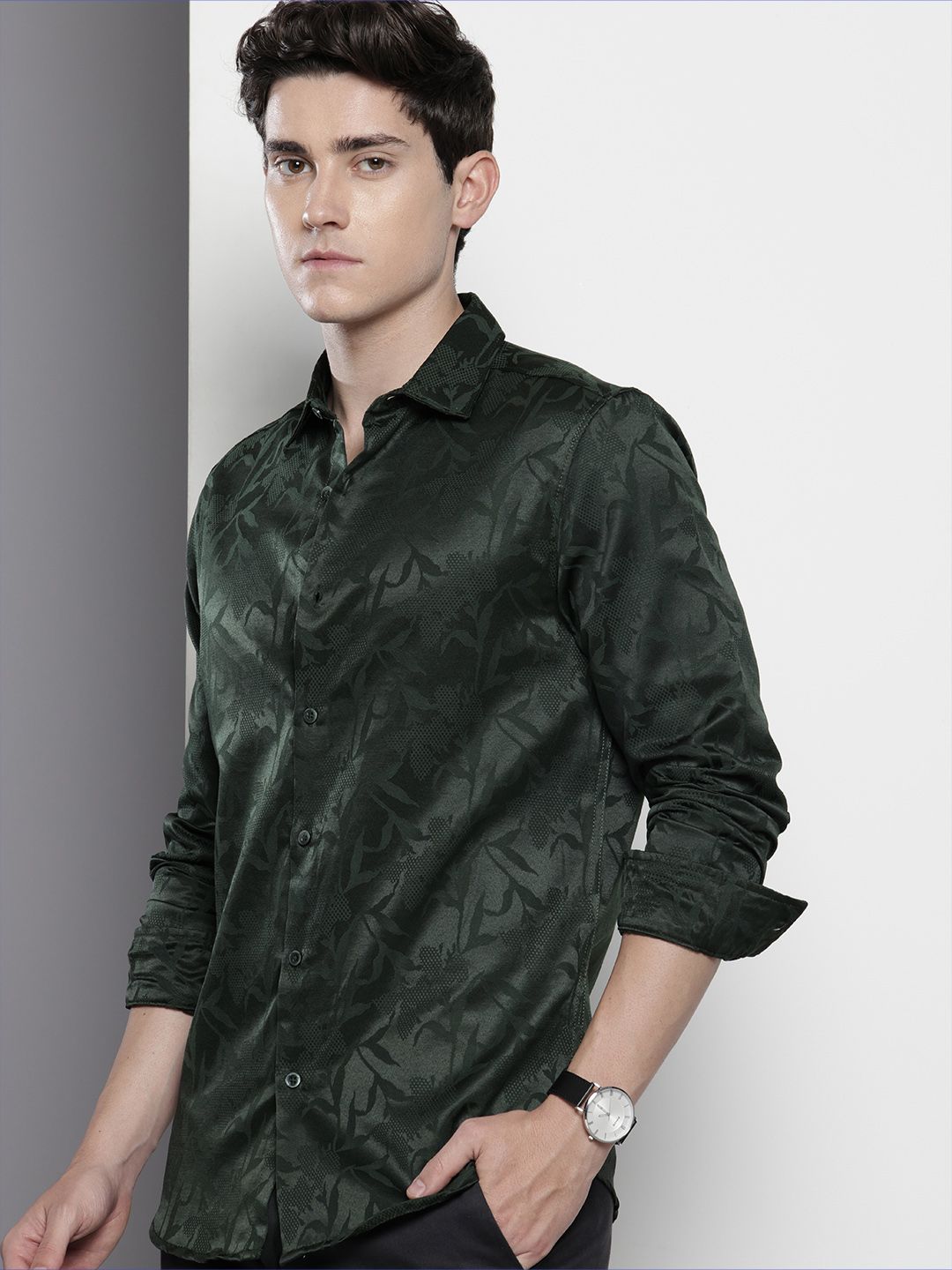 The Indian Garage Co Slim Fit Self Design Opaque Party Shirt