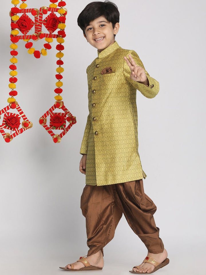 Vastramay Boys Dicetak Indowestern Sherwani & Cowl Dhoti Pant Set
