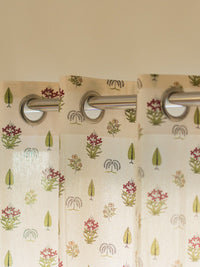 URBAN SPACE Off White & Red 2-Pieces Ethnic Motifs Printed Cotton Window Curtains