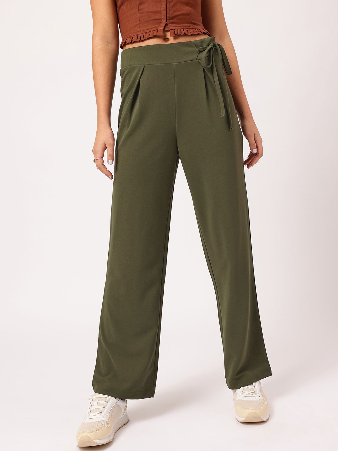 DressBerry Women Edgy Elegance Regular Fit Trousers with Tie-Up Detail