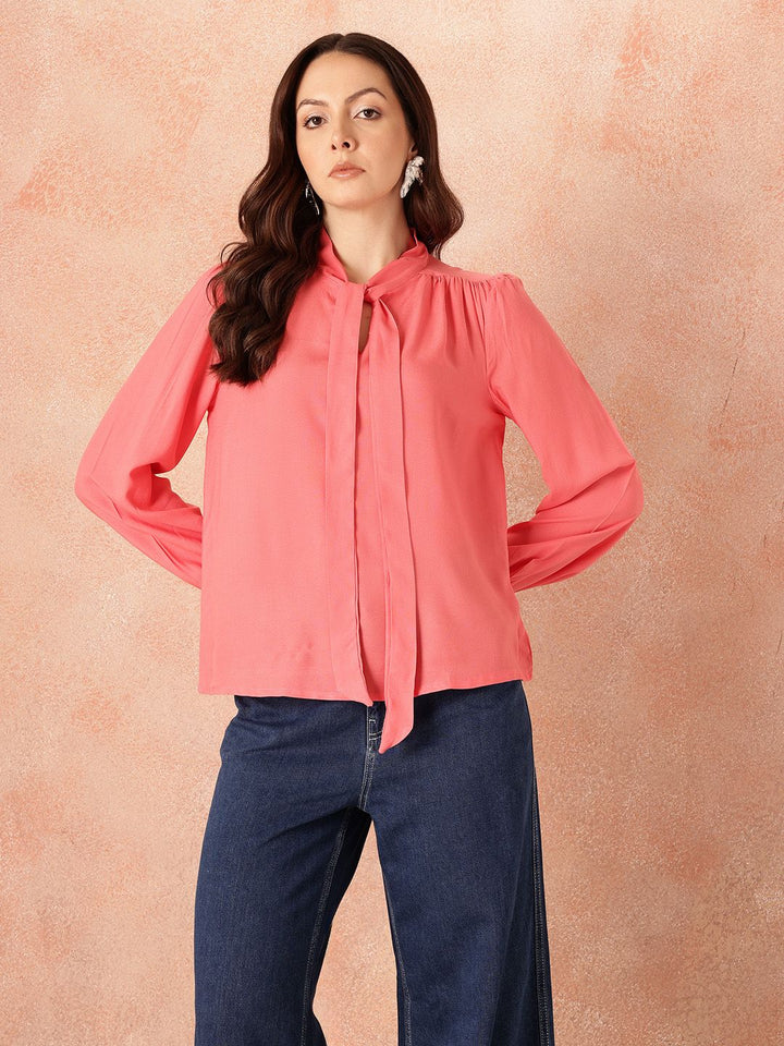 all about you Tie-Up Neck Puff Sleeves Top