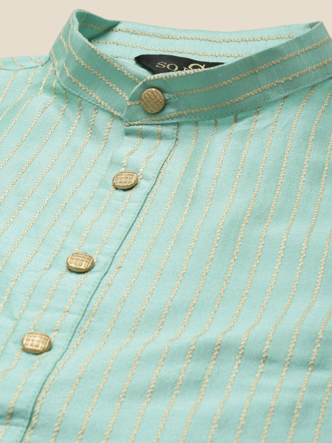 SOJANYA Kurta Biasa Kolar Mandarin Berjalur Dengan Jaket Churidar & Nehru