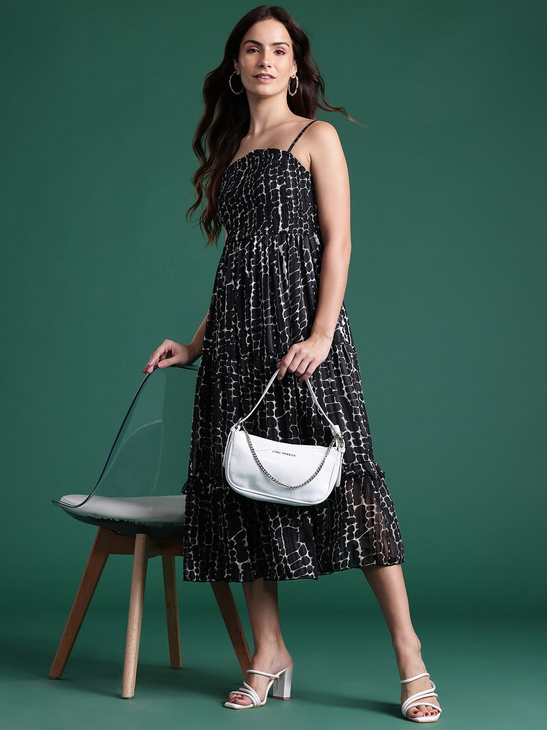 DressBerry Printed Tiered A-Line Midi Dress