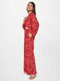 Global Desi Printed V-Neck Crop Top With Palazzos