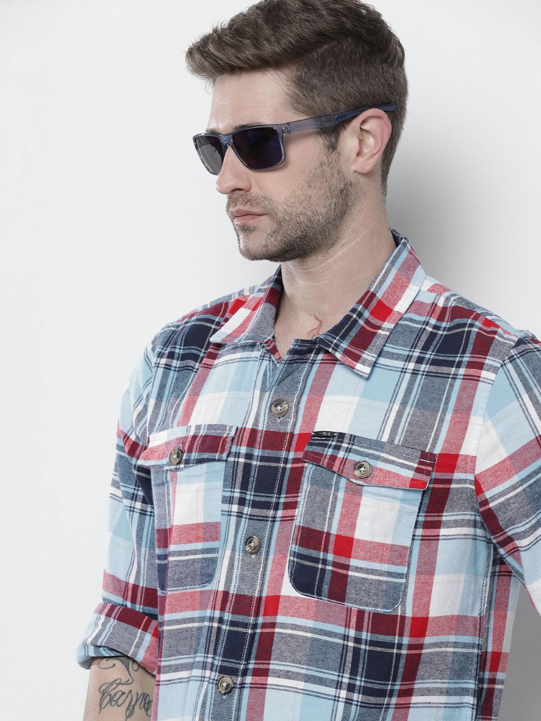 The Indian Garage Co Men Regular Fit Checked Double Flap Pocket Flannel Shirt