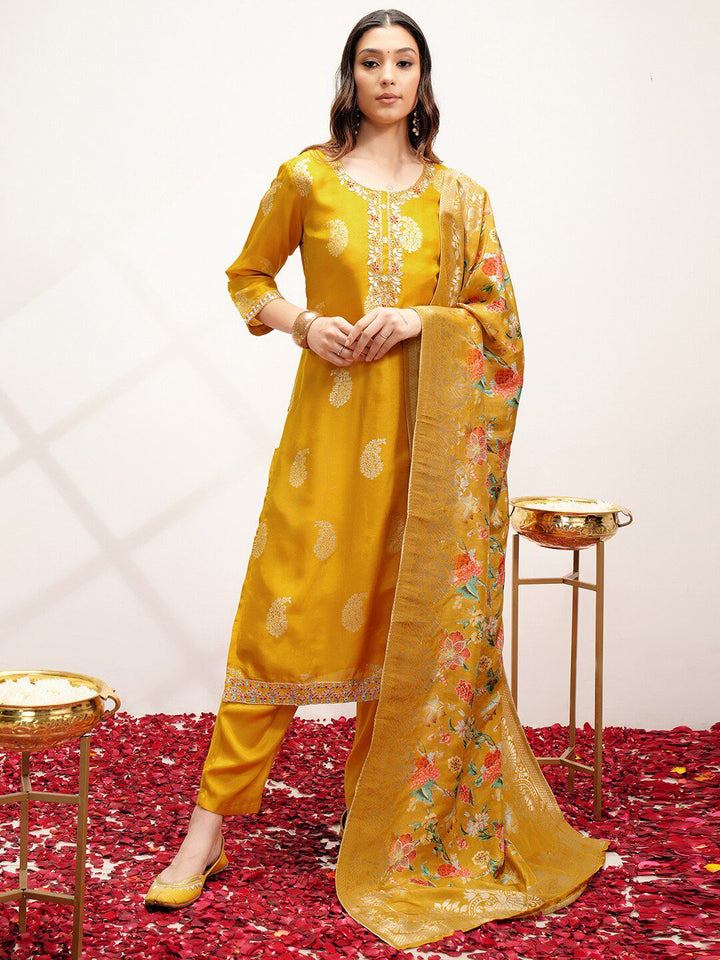 Vishudh Ethnic Motifs Embroidered Regular Thread Work Kurta with Trouser & Dupatta