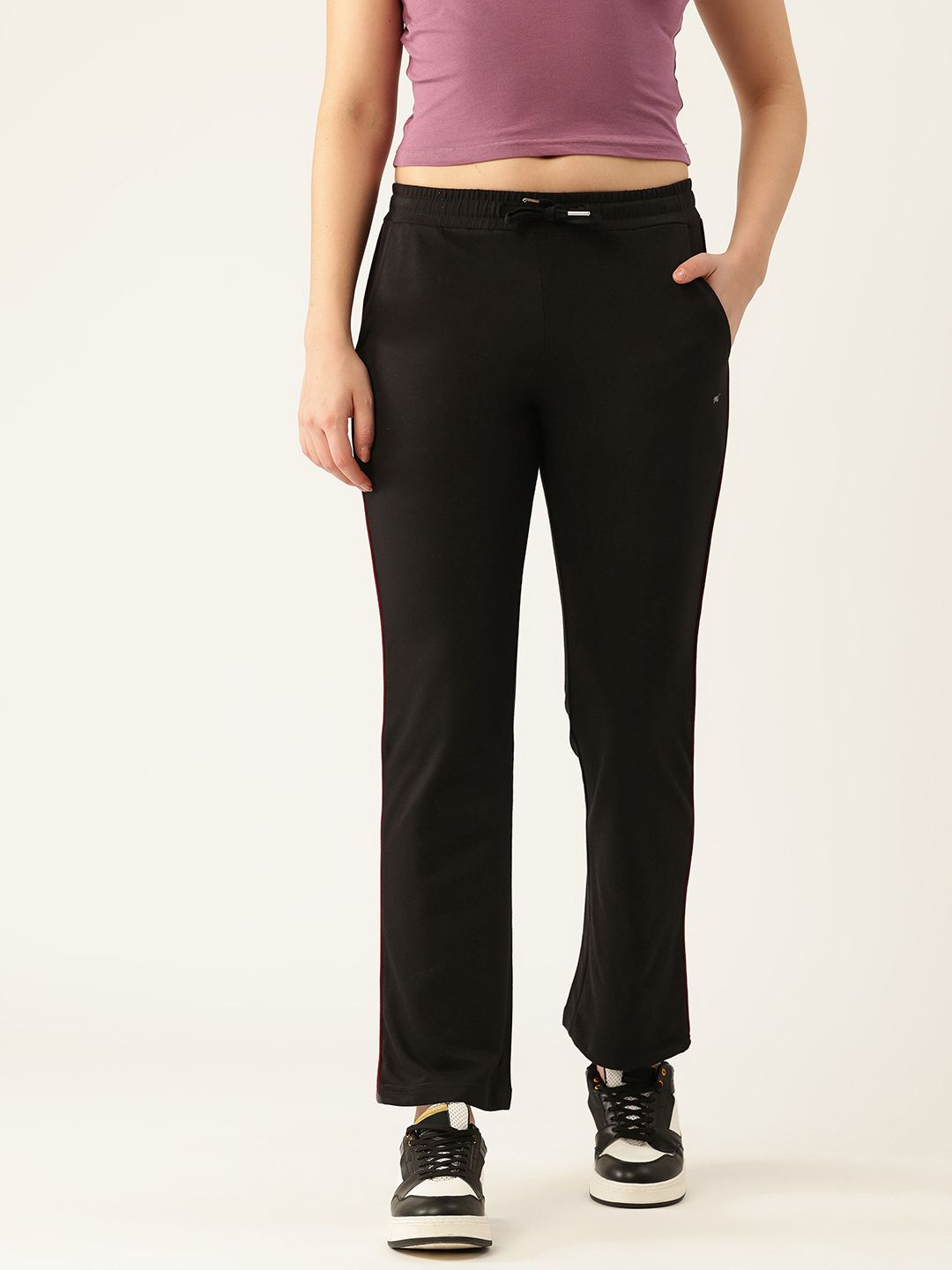 Monte Carlo Women Mid-Rise Regular Fit Track Pants with Contrast Piping