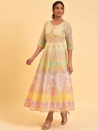 W Off White Ethnic Motifs Printed Fit & Flare Midi Dress