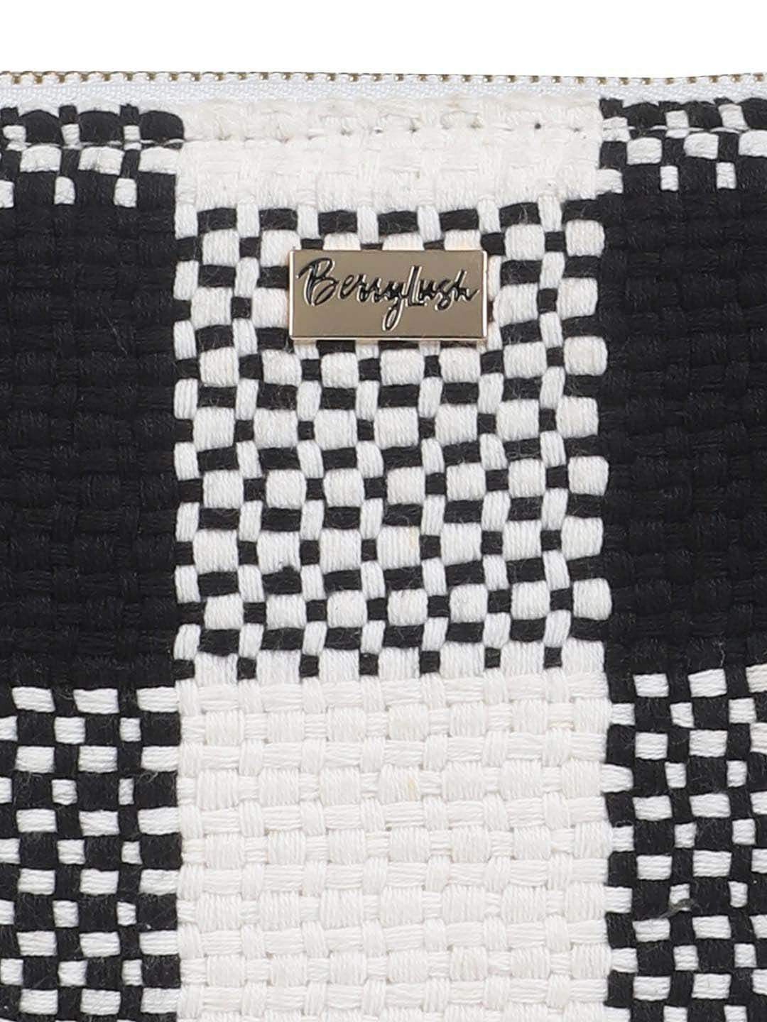 Berrylush Black & White Checked Structured Cotton Handheld Bag