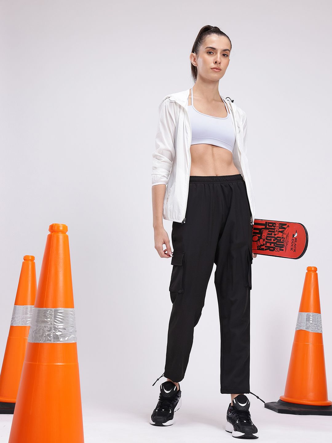 HRX by Hrithik Roshan Women Mid-Rise Cropped Lifestyle Cargos with Toggle Hem