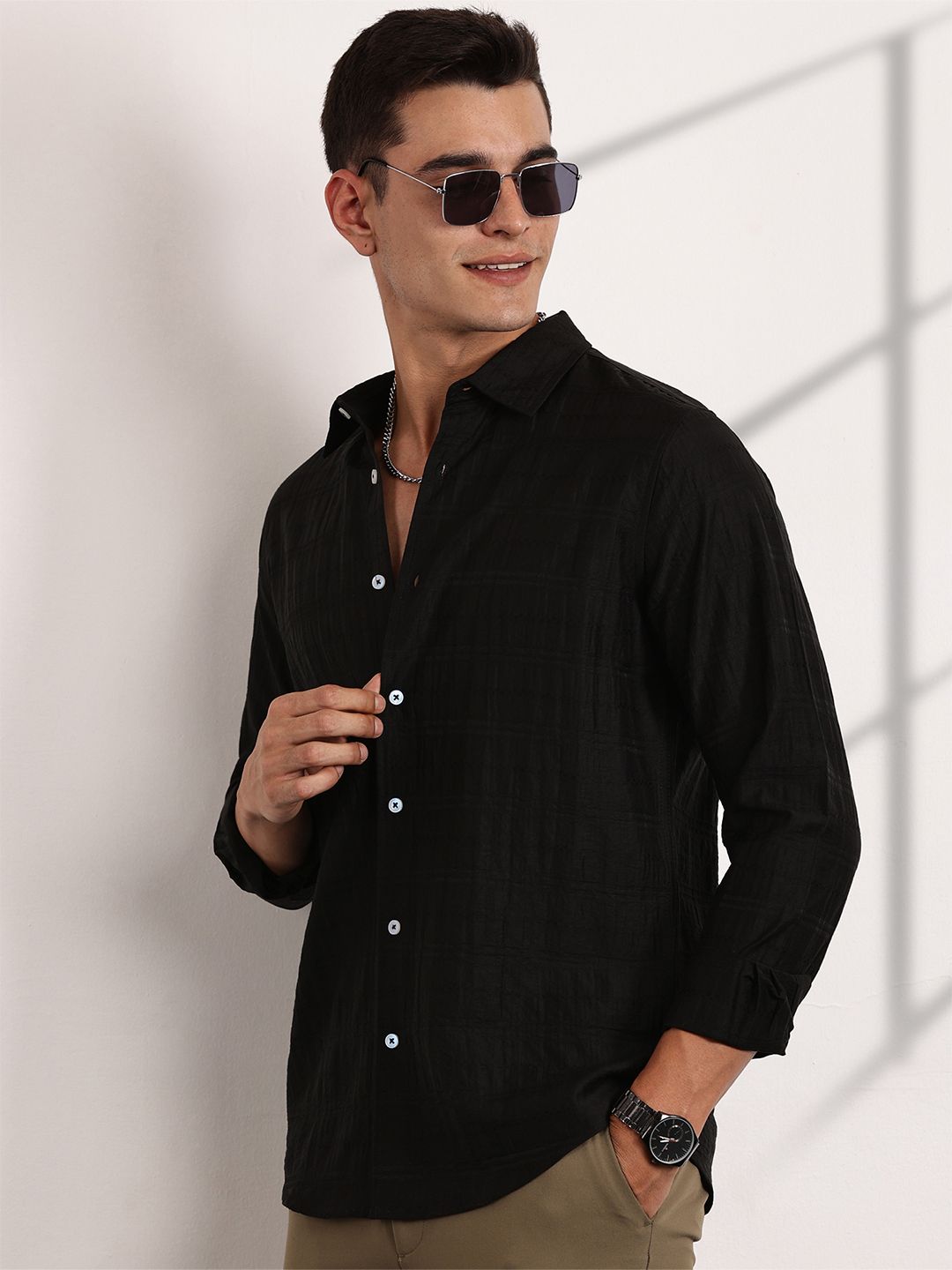 Thomas Scott Men Classic Slim Fit Opaque Casual Shirt
