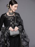 Indo Era Women Black Floral Embroidered Beads Kurta with Trousers & Dupatta