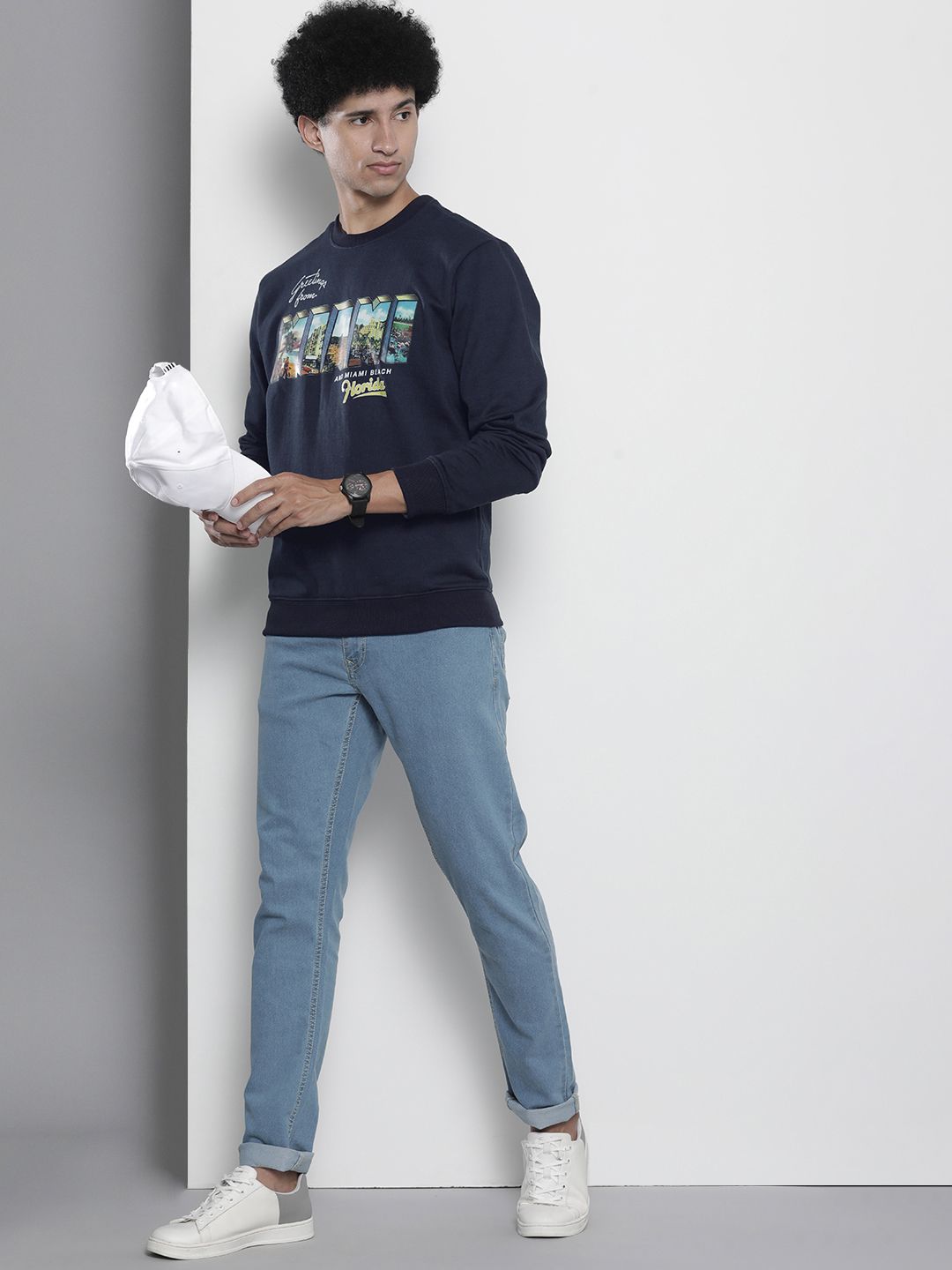 The Indian Garage Co Men Navy Blue & White Printed Sweatshirt