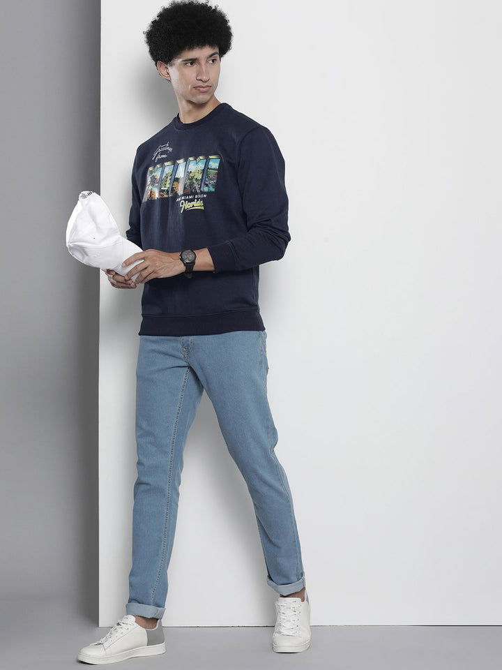 The Indian Garage Co Men Navy Blue & White Printed Sweatshirt