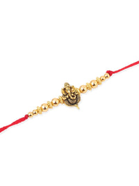 Set Uniseks NVR 3 Rakhi Benang Ganesh Ji Berton Emas dengan Roli Chawal Chandan Mishri