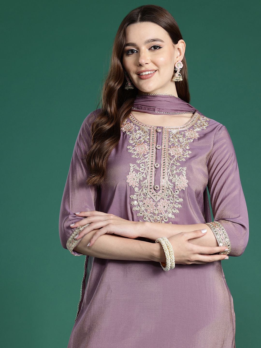 Indo Era Ethnic Motifs Embroidered Kurta with Trousers & With Dupatta