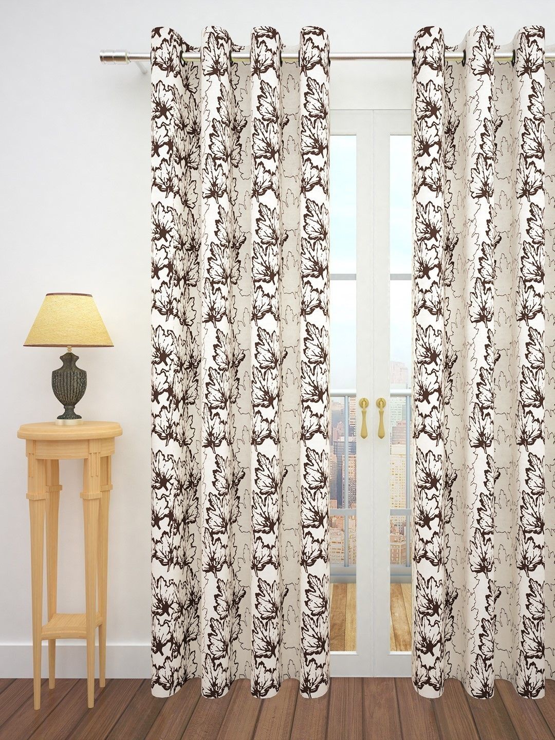 Story@home Brown 300GSM Semi Blackout Jacquard Eyelet Ringtop Single Door Curtain