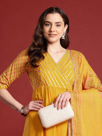 Anouk Women Floral Printed Angrakha Gotta Patti Kurta with Trousers & Dupatta