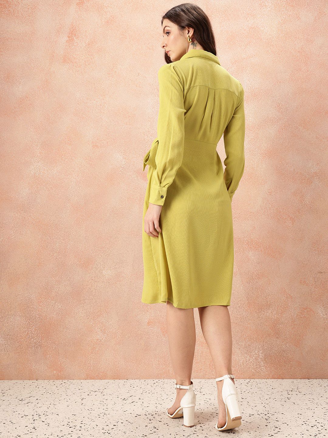 all about you Shirt Collar Cuffed Sleeves Wrap Dress