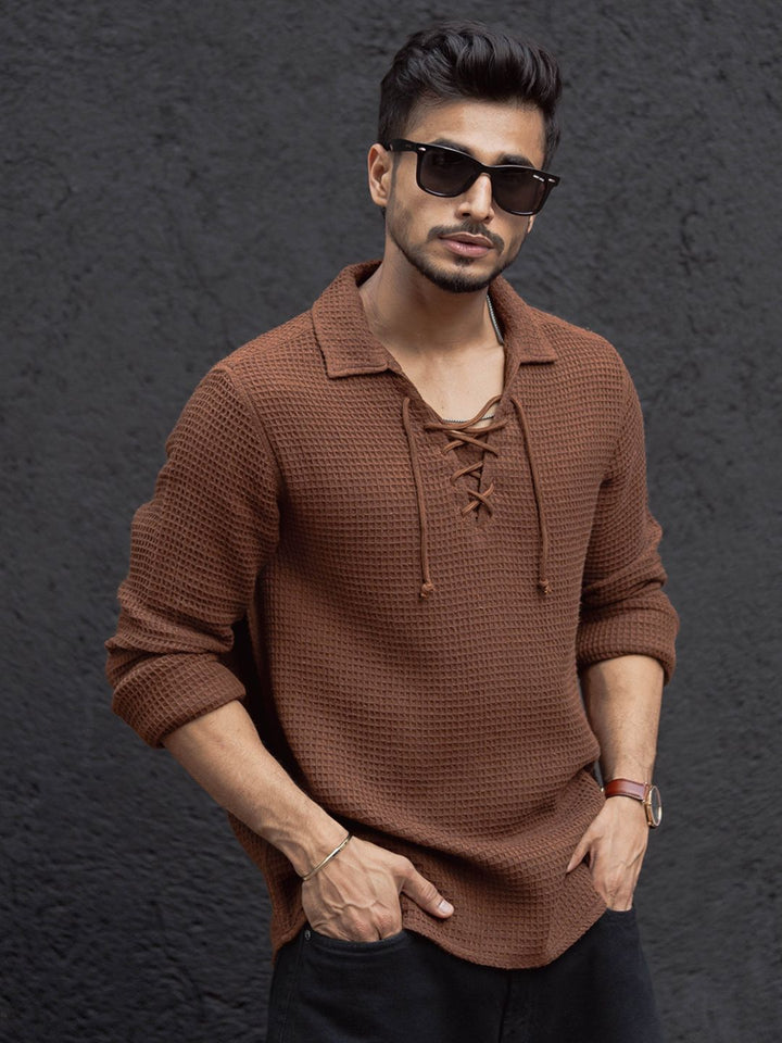 Powerlook Men Self Design Polo Collar Casual T-Shirt