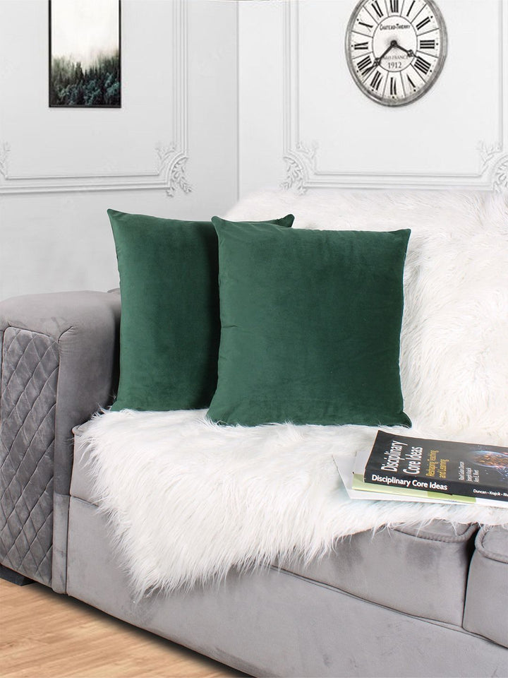 STITCHNEST Green 2 Pieces Velvet Square Cushion Covers