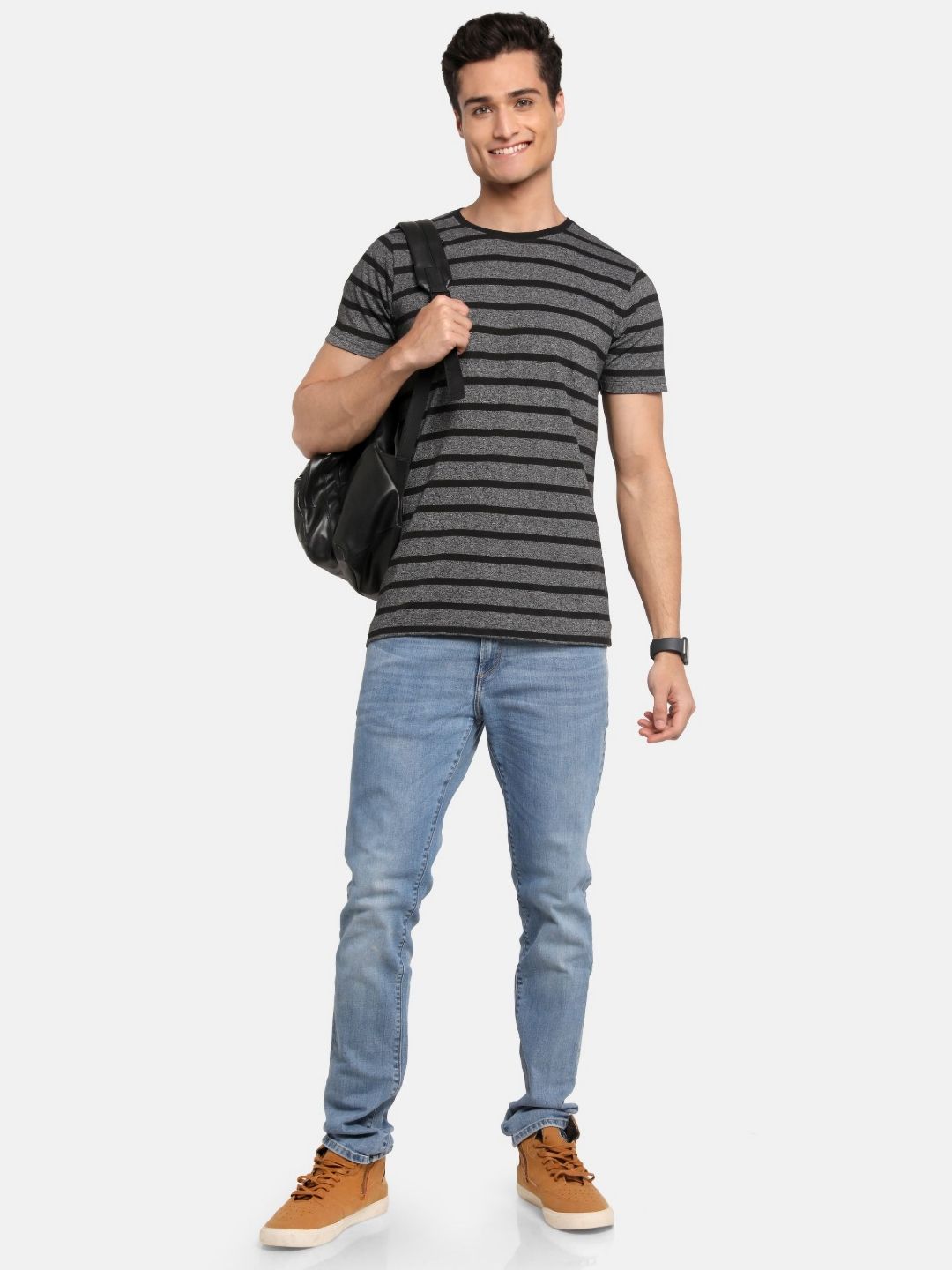 ADRO Men Striped Round Neck Cotton T-shirt