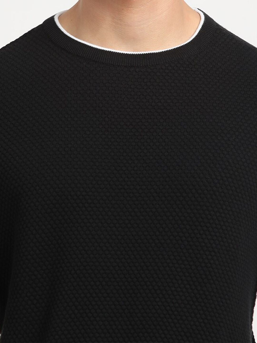 THE BEAR HOUSE Self Design Round Neck Drop-Shoulder Sleeves Cotton T-shirt