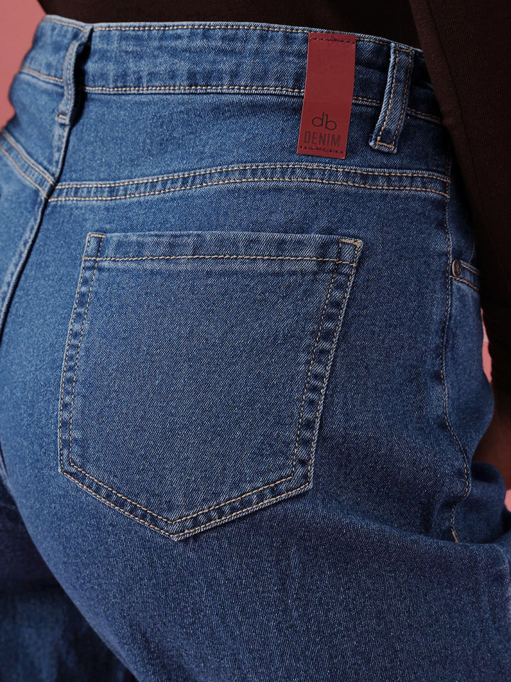 DressBerry Women Mom Fit High-Rise Light Fade Stretchable Jeans