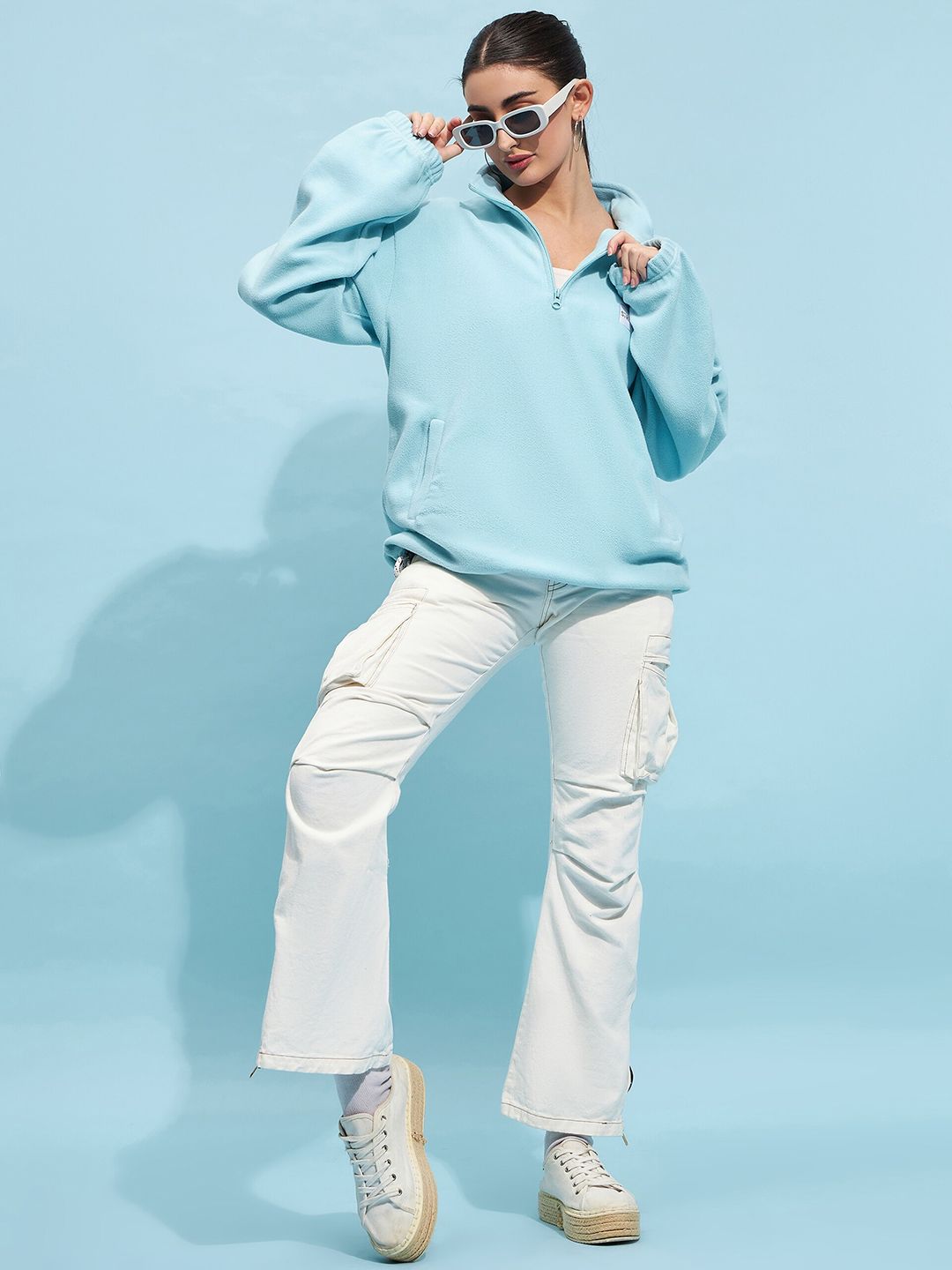 STREET 9 Blue Mock Collar Oversized Sweatshirt