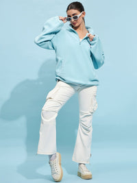 STREET 9 Blue Mock Collar Oversized Sweatshirt