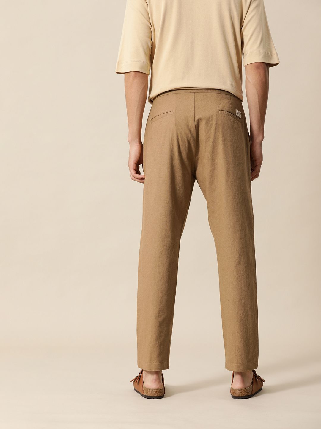 Mr Bowerbird Men Brown Solid Mid Rise Cotton Linen Regular Trousers