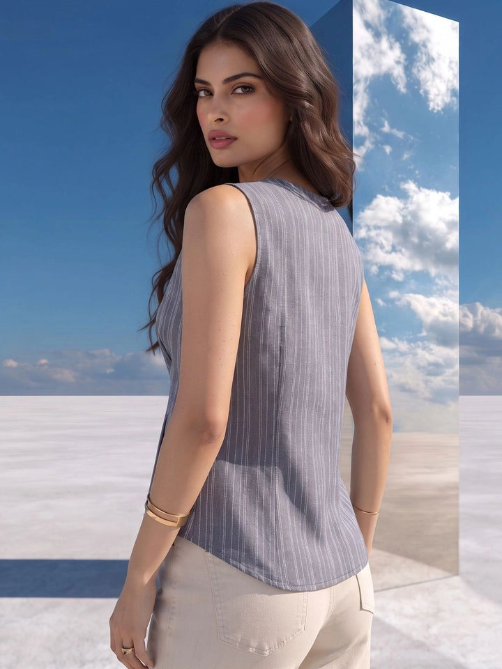 Mamicha Striped Cotton Peplum Top