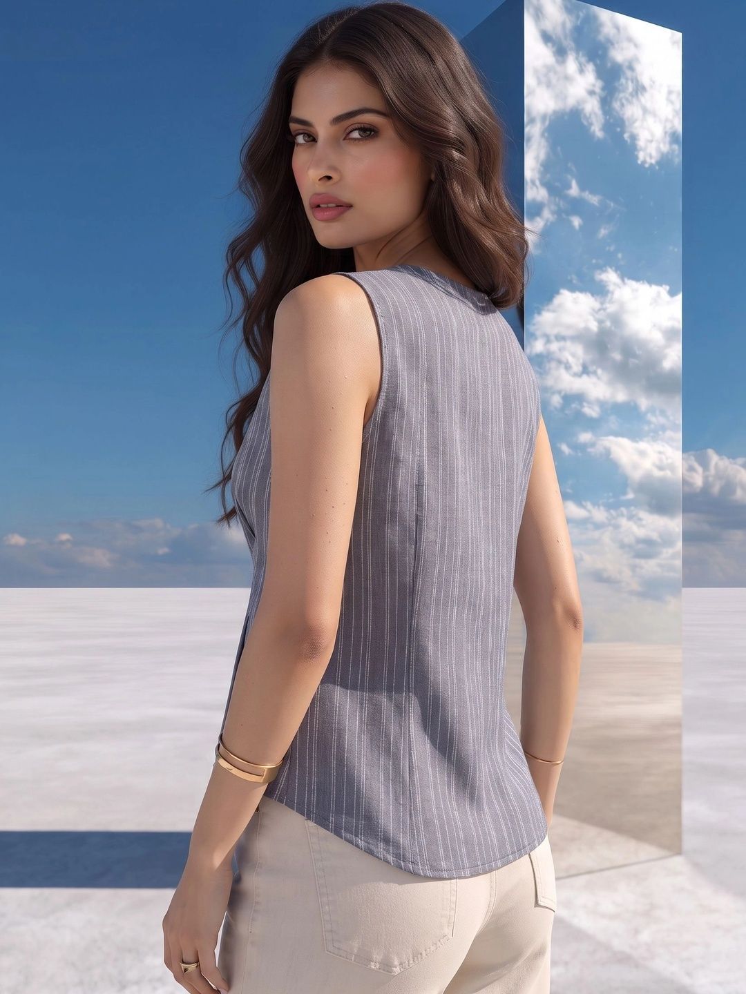 Mamicha Striped Cotton Peplum Top