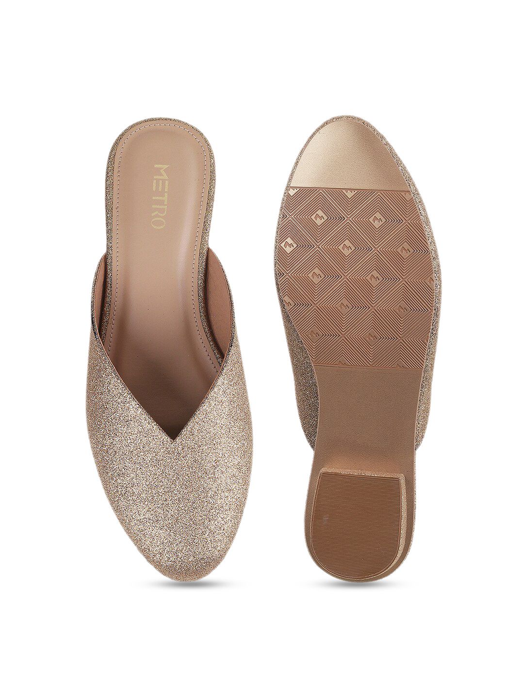Metro Gold-Toned Embellished Block Mules