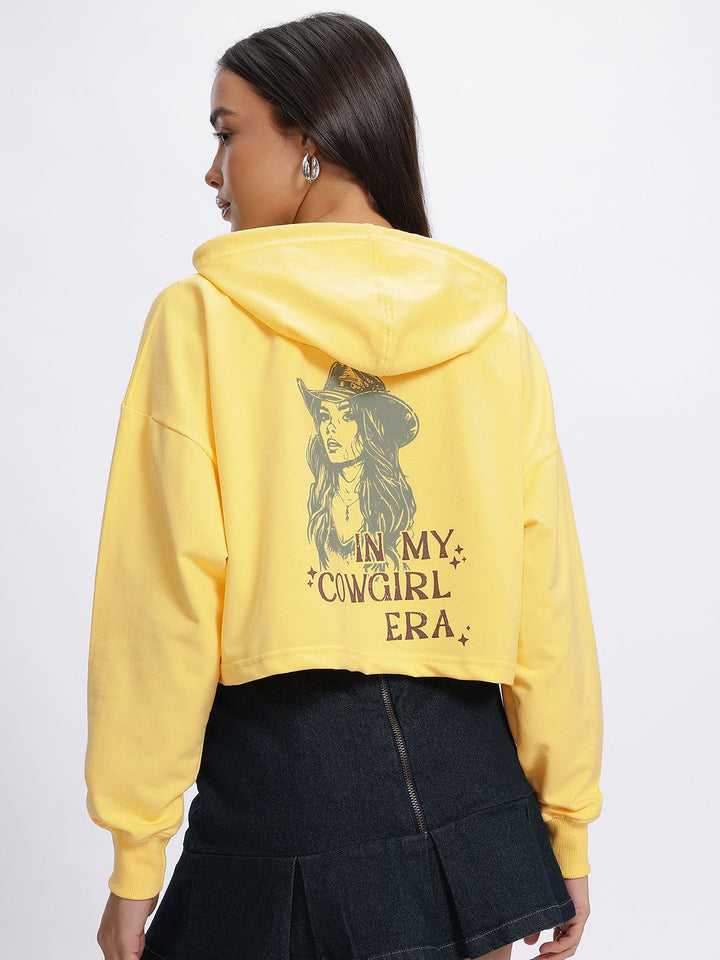 DressBerry Printed Drop-Shoulder Hooded Crop Sweatshirt