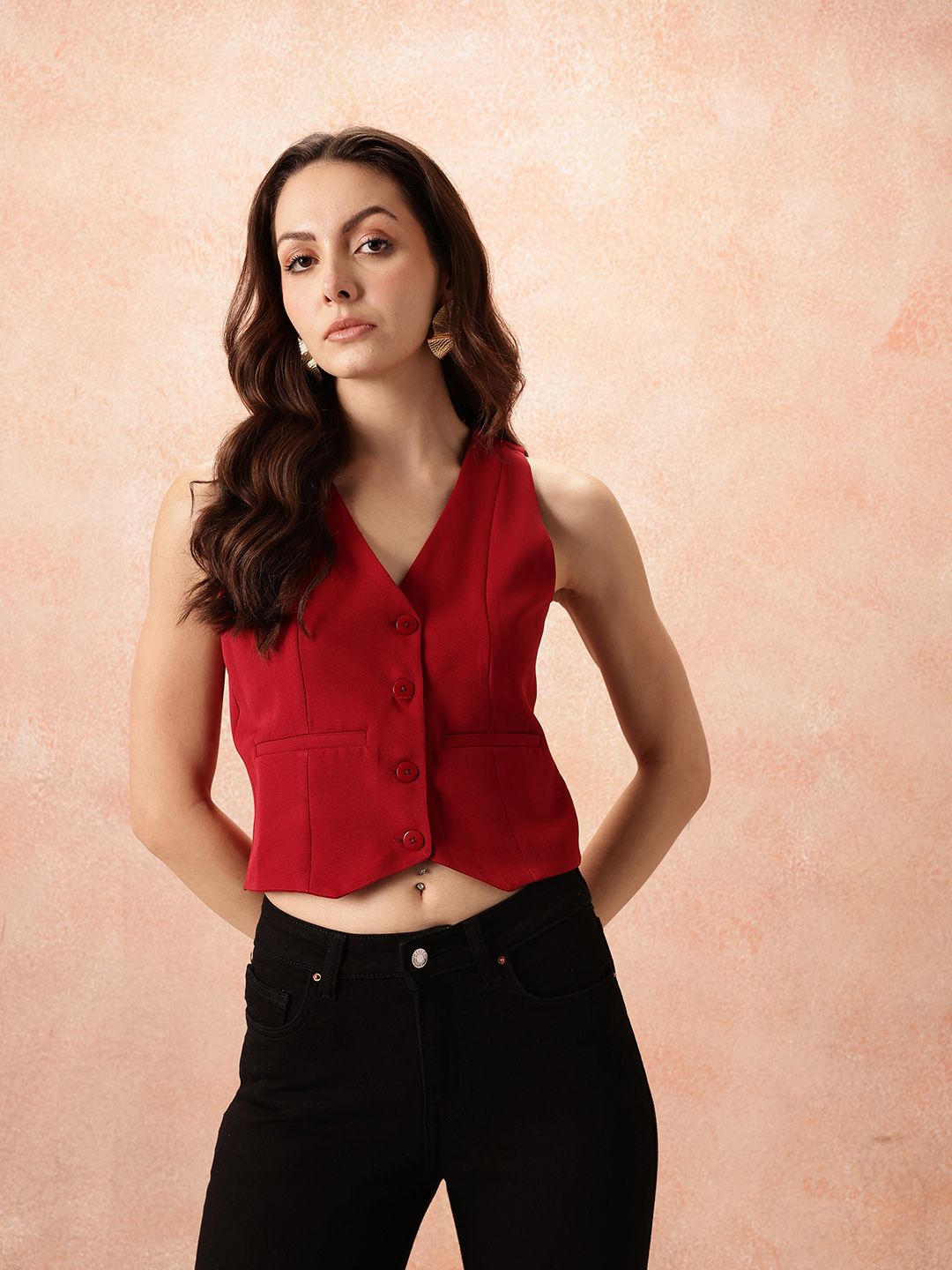 all about you Solid Paneled Vest Top