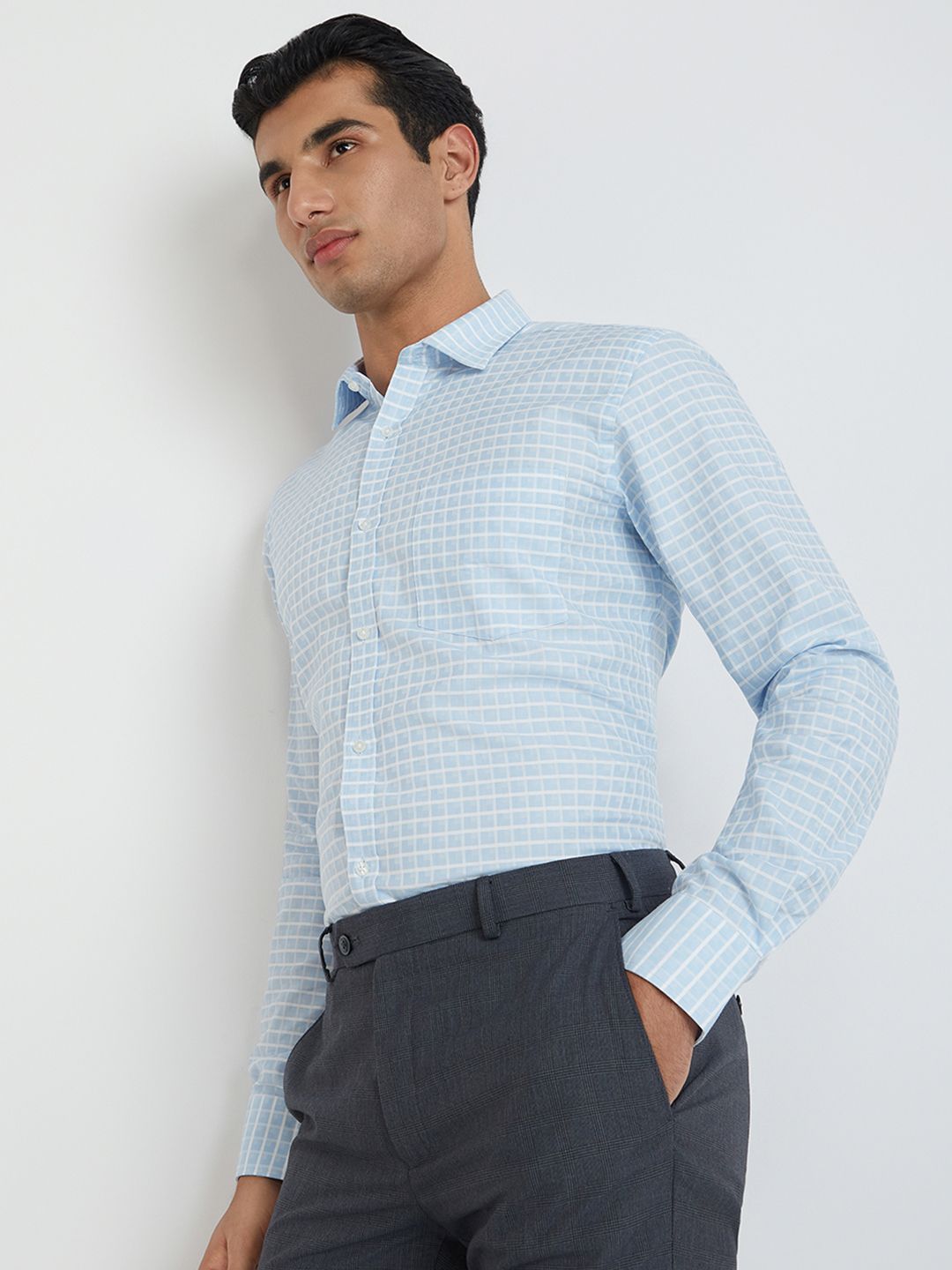 Park Avenue Slim Fit Windowpane Checked Pure Cotton Formal Shirt
