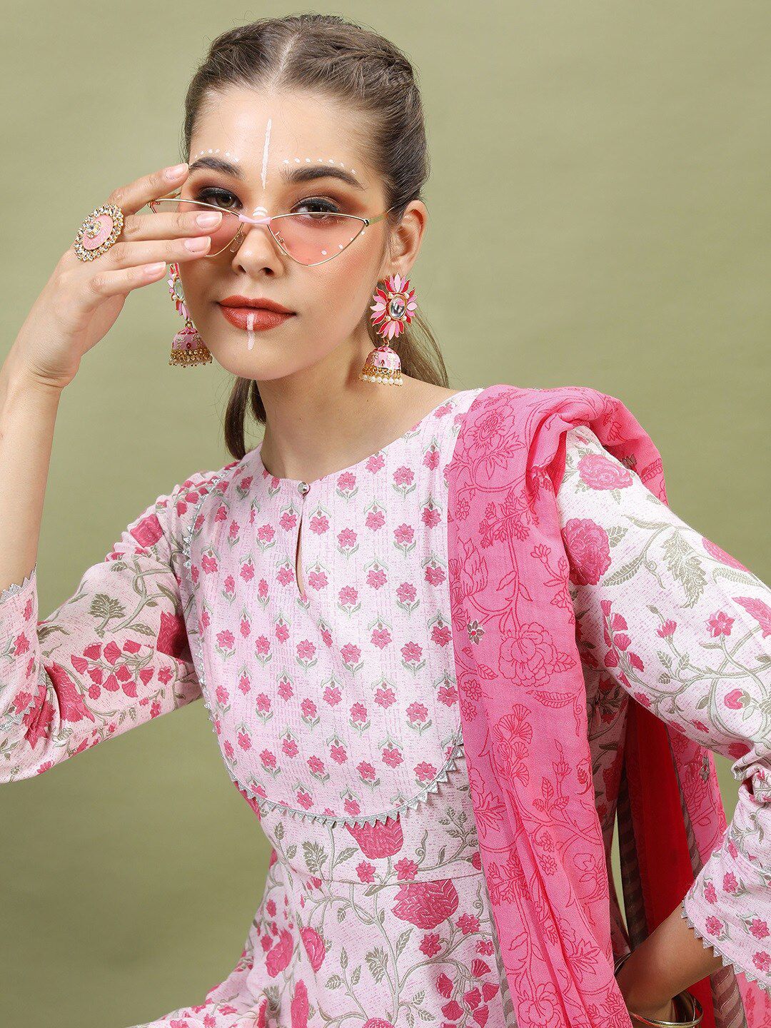 Vishudh Women Floral Pure Cotton Kurta with Trouser and Dupatta