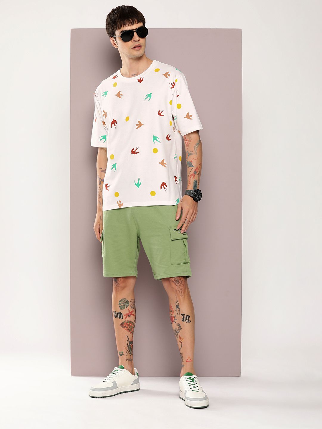 DILLINGER Men Graphic Printed Oversized Drop-Shoulder Sleeves Pure Cotton T-shirt