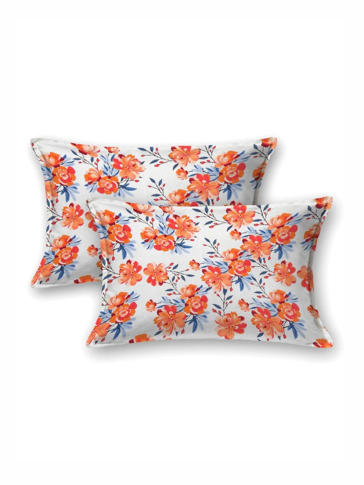 BOMBAY DYEING Florentine White Floral Pure Cotton 144TC Queen Bedsheet Set 2.28 m X 2.54m