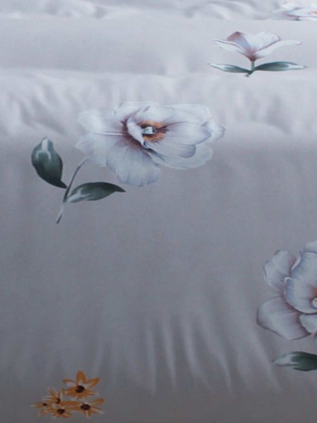 Story@home Grey & Cream-Coloured Floral 144 TC Cotton Queen Bedsheet with 2 Pillow Covers