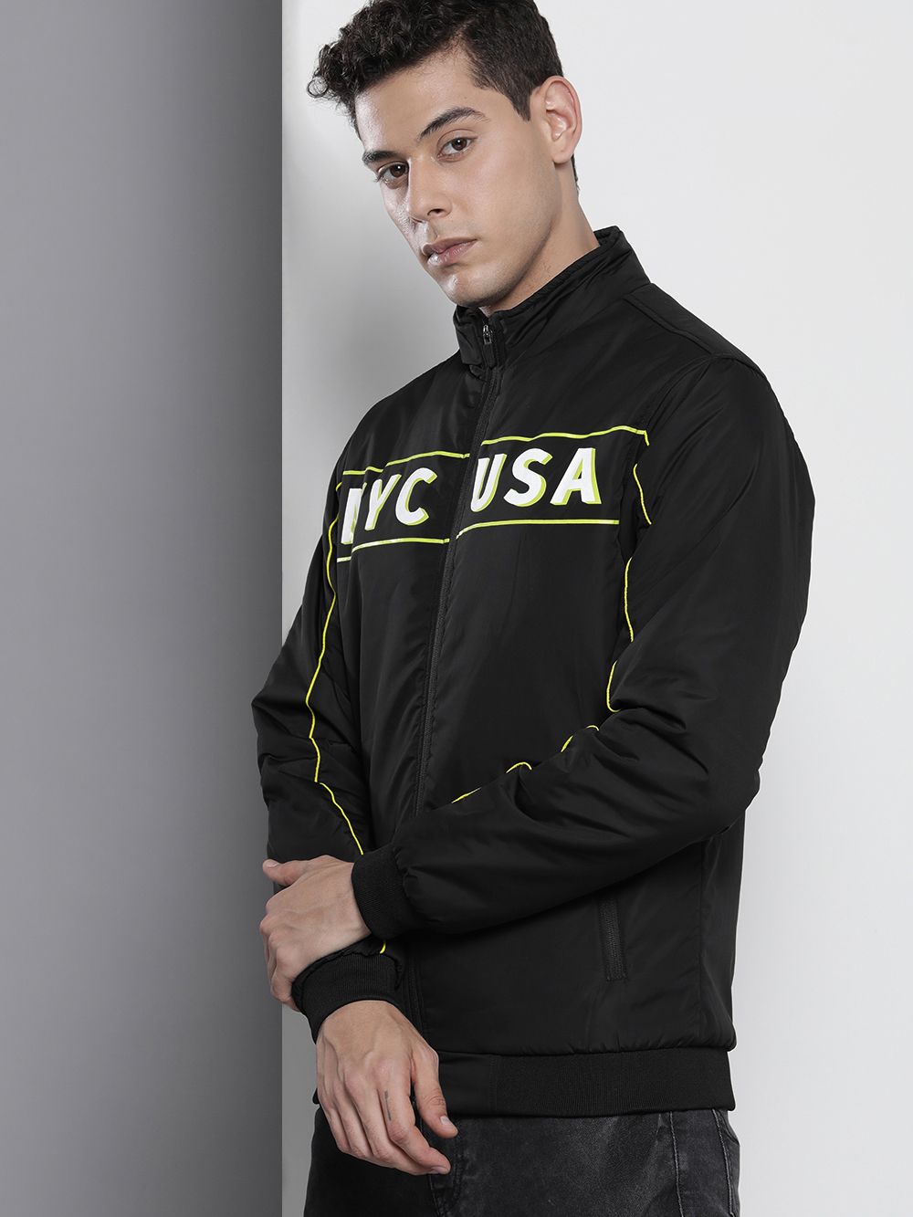 The Indian Garage Co Men Typographic Print Zip-Front Biker Jacket